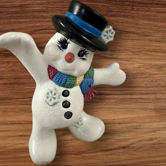 Pair of Ceramic Hand Painted Christmas Snow People Holiday Decor. Super Cute! - Picture 2 of 12